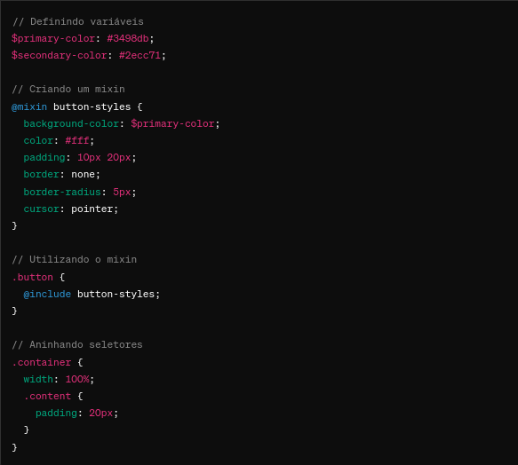 Exemplo de código usando pré-processador CSS SASS - Blog Do Isac Imagem com exemplo de código usando pré-processador CSS SASS